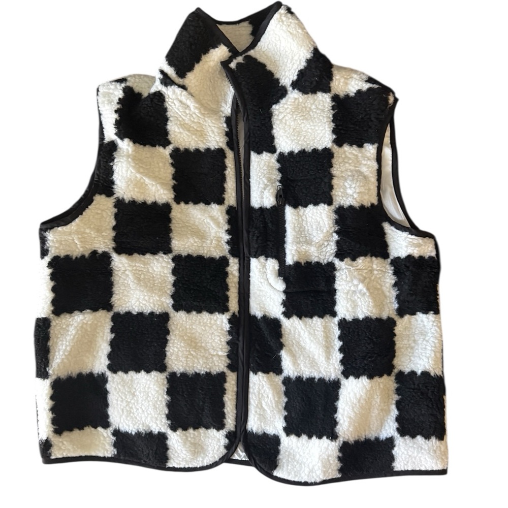 Checkered Black and White Fleece Vest
